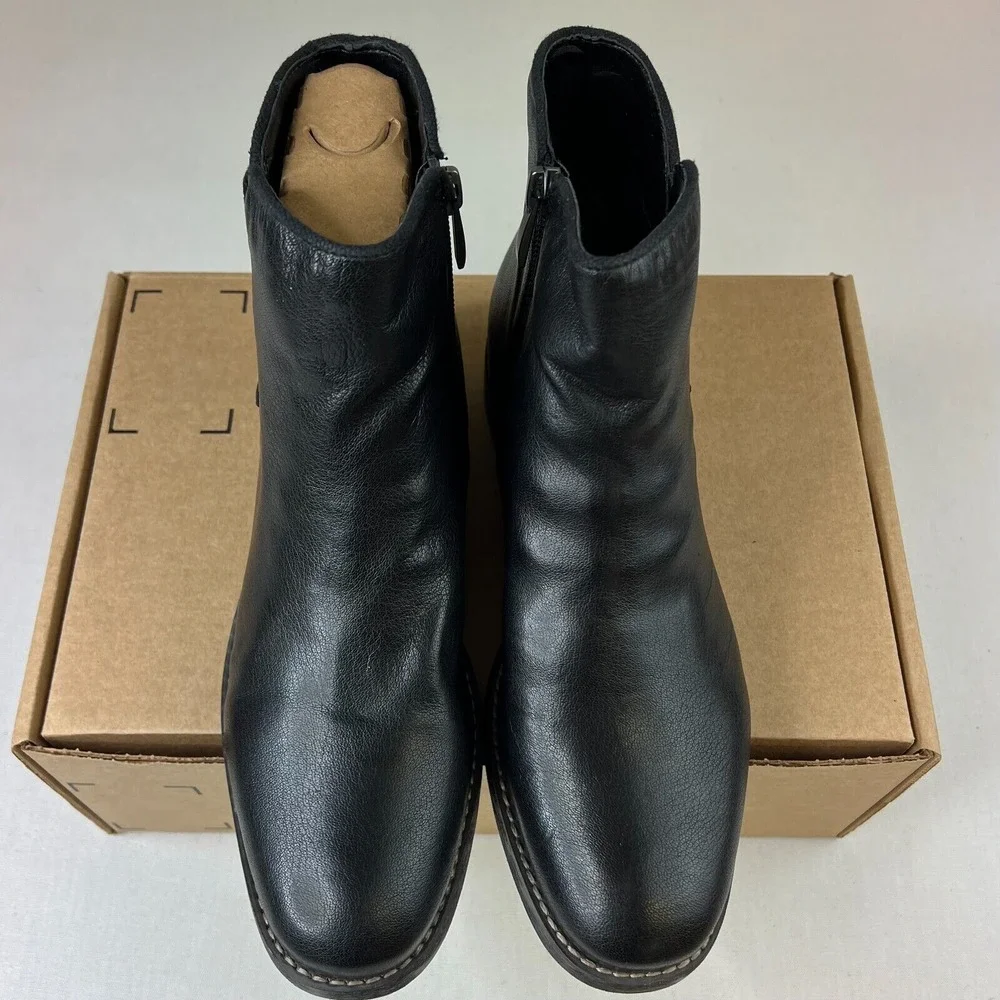 Franco Sarto Mens L-Marcus Ankle Bootie Black Leather Round‎ Toe Zip Shoes Sz 9M